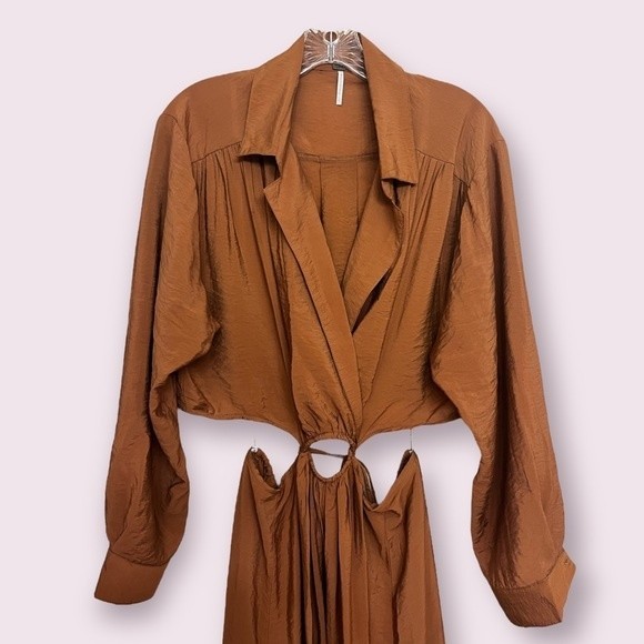 Revolve YFB Derby Dress Brown Cutout Maxi Collared Long Sleeve Womens Size Large - Picture 5 of 12